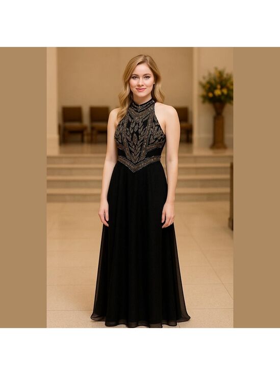 Vintage Dresses & Skirts - Vintage Black and Gold Beaded Long Formal Dress by Scala